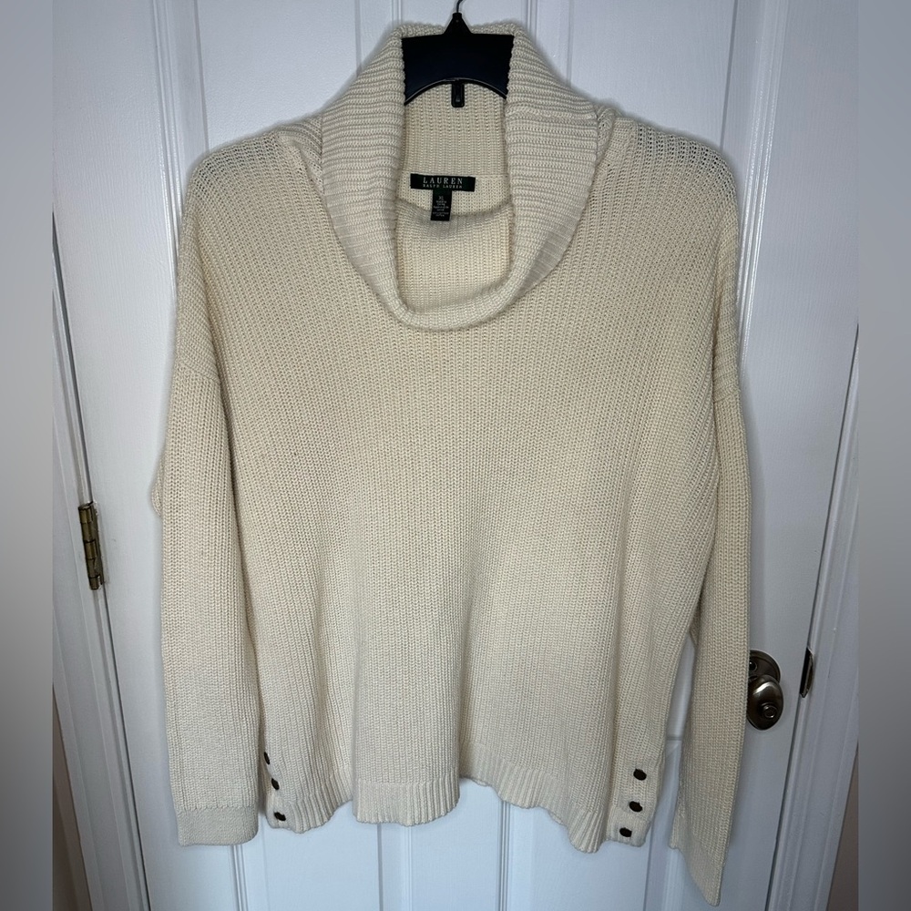 Lauren Ralph Lauren Cream Womens XL Cowl Neck Sweater Chunky Cozy Warm Grandpa